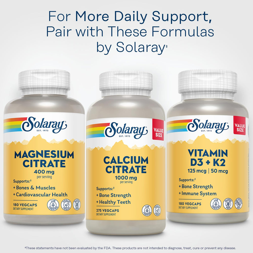 SOLARAY bote junto a frutas en cocina sugiriendo complemento dietario