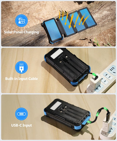 SolarTred junto a una mano y teléfono para mostrar escala y portabilidad