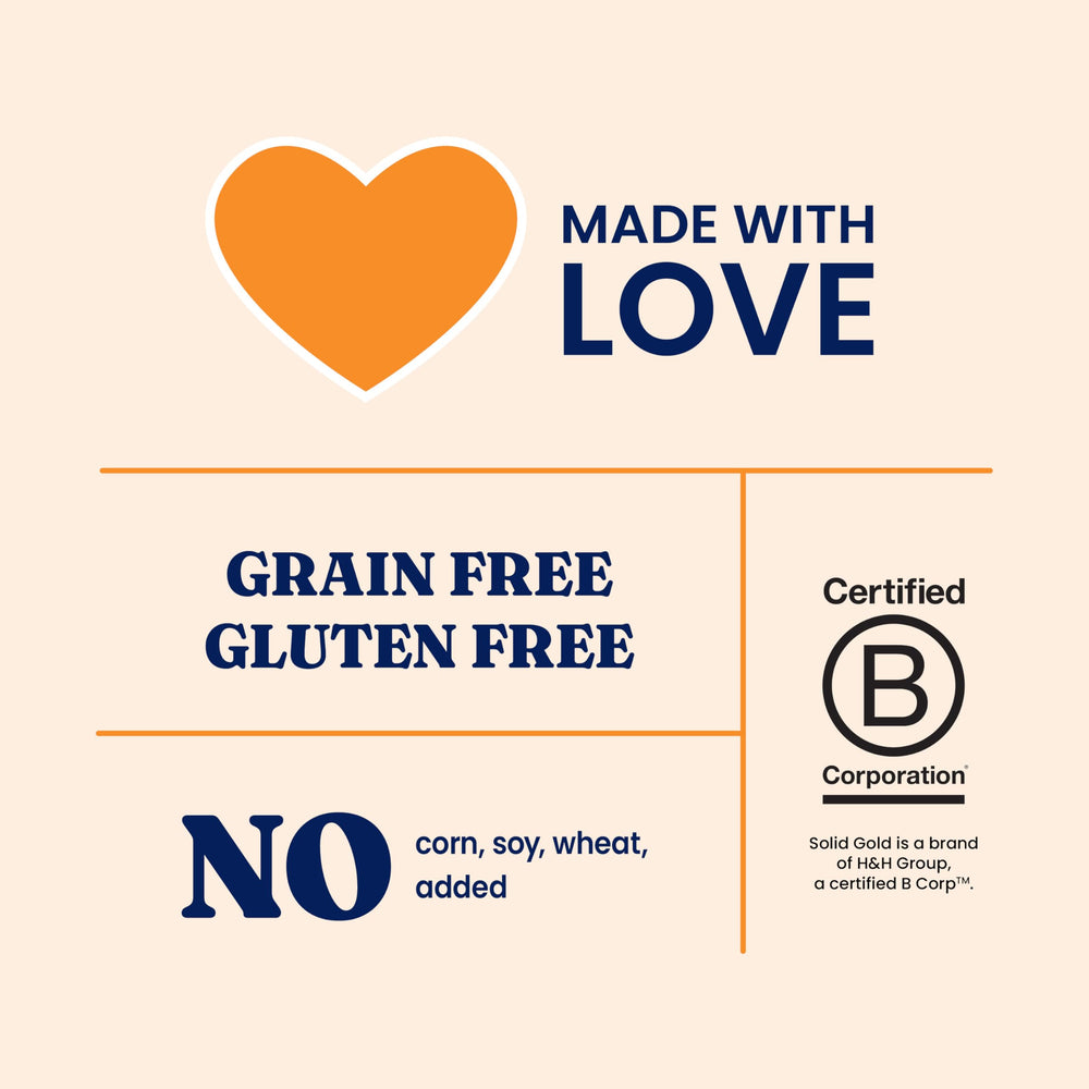 Solid Gold ingredients label close-up listing protein sources