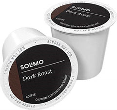 Solimo cápsulas Dark Roast frontal mostrando caja y cantidad útil