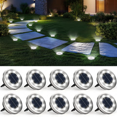 SOLPEX vista frontal del paquete de 10 luces solares para jardín, ilumina caminos