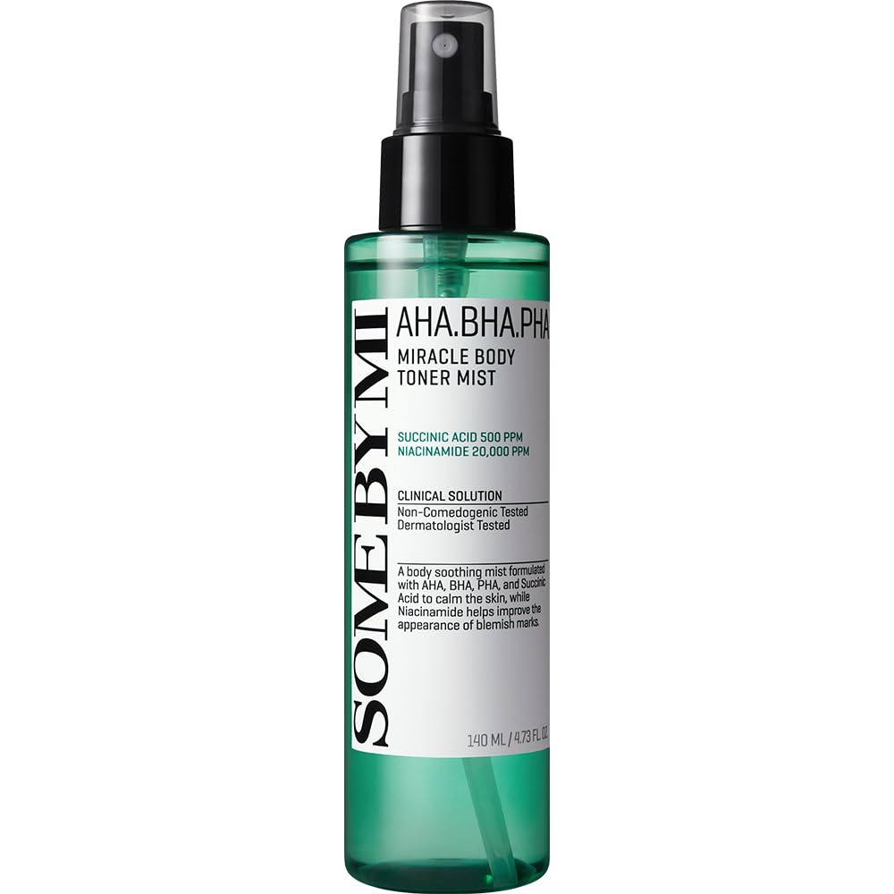 SOME BY MI envase frontal del body toner mist mostrando tamaño práctico