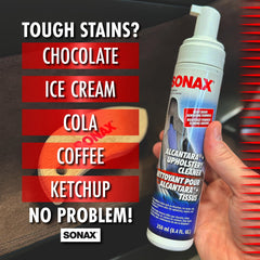 SONAX espuma en detalle mostrando textura activa y fácil aplicación sobre tejidos