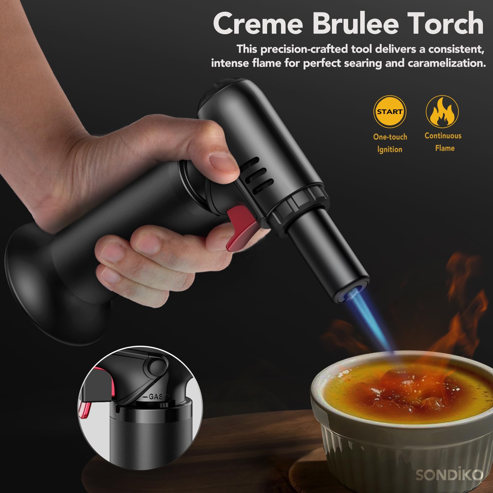 Sondiko en uso caramelizando crema con resultado uniforme y controlado