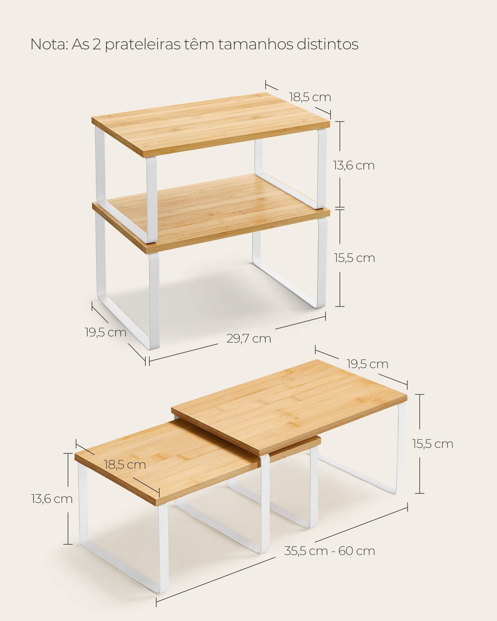 SONGMICS comparación de tamaños de ambas repisas para configuraciones flexibles
