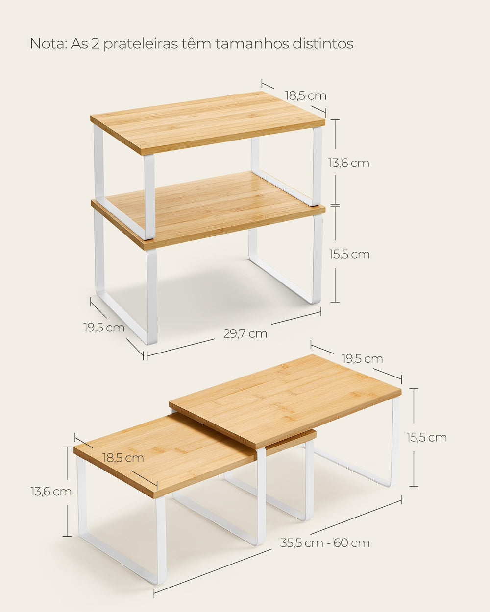 SONGMICS comparación de tamaños de ambas repisas para configuraciones flexibles