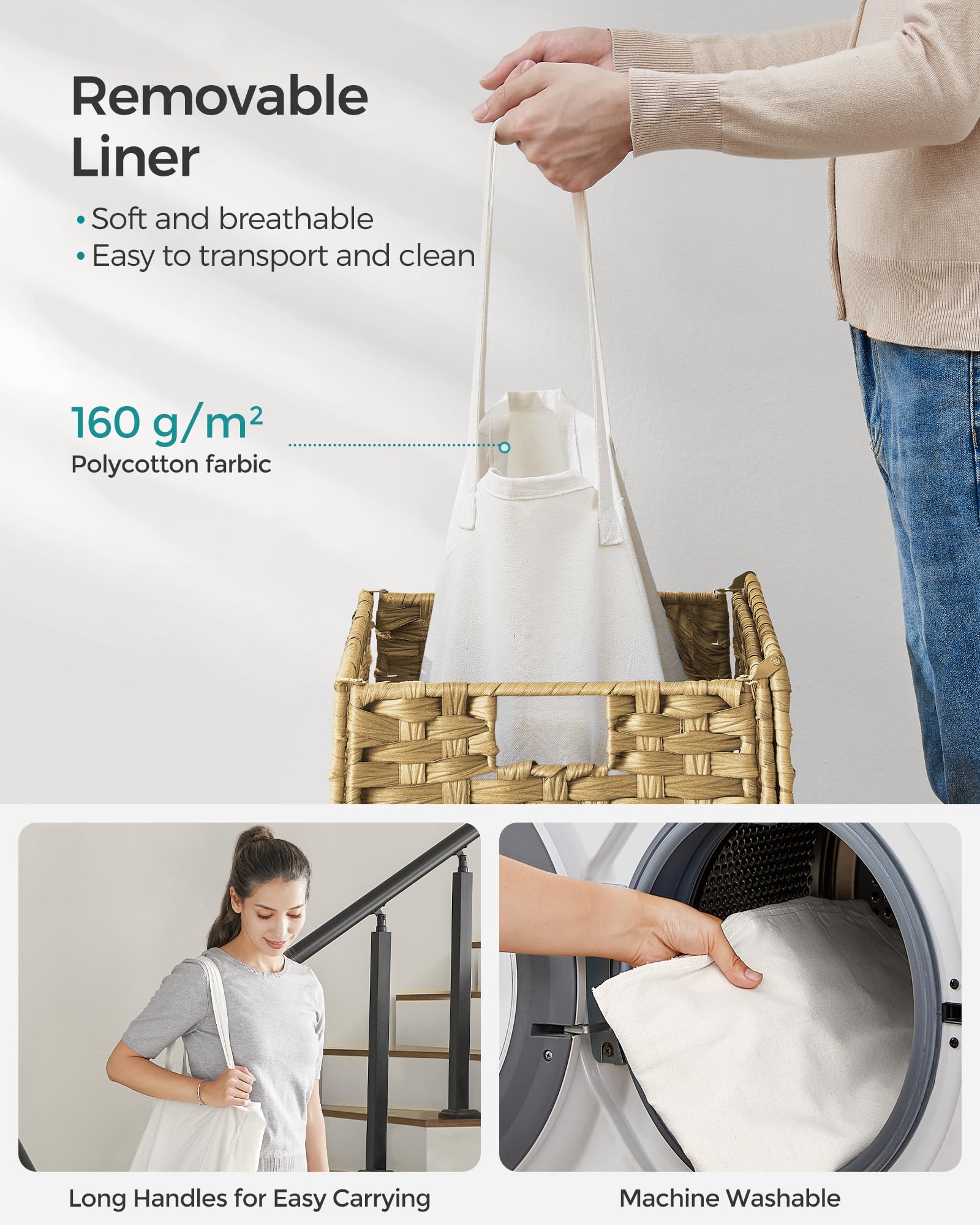 SONGMICS manos usando asas del forro para transporte cómodo