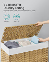 SONGMICS top view showing three sorting compartments for faster laundry separation