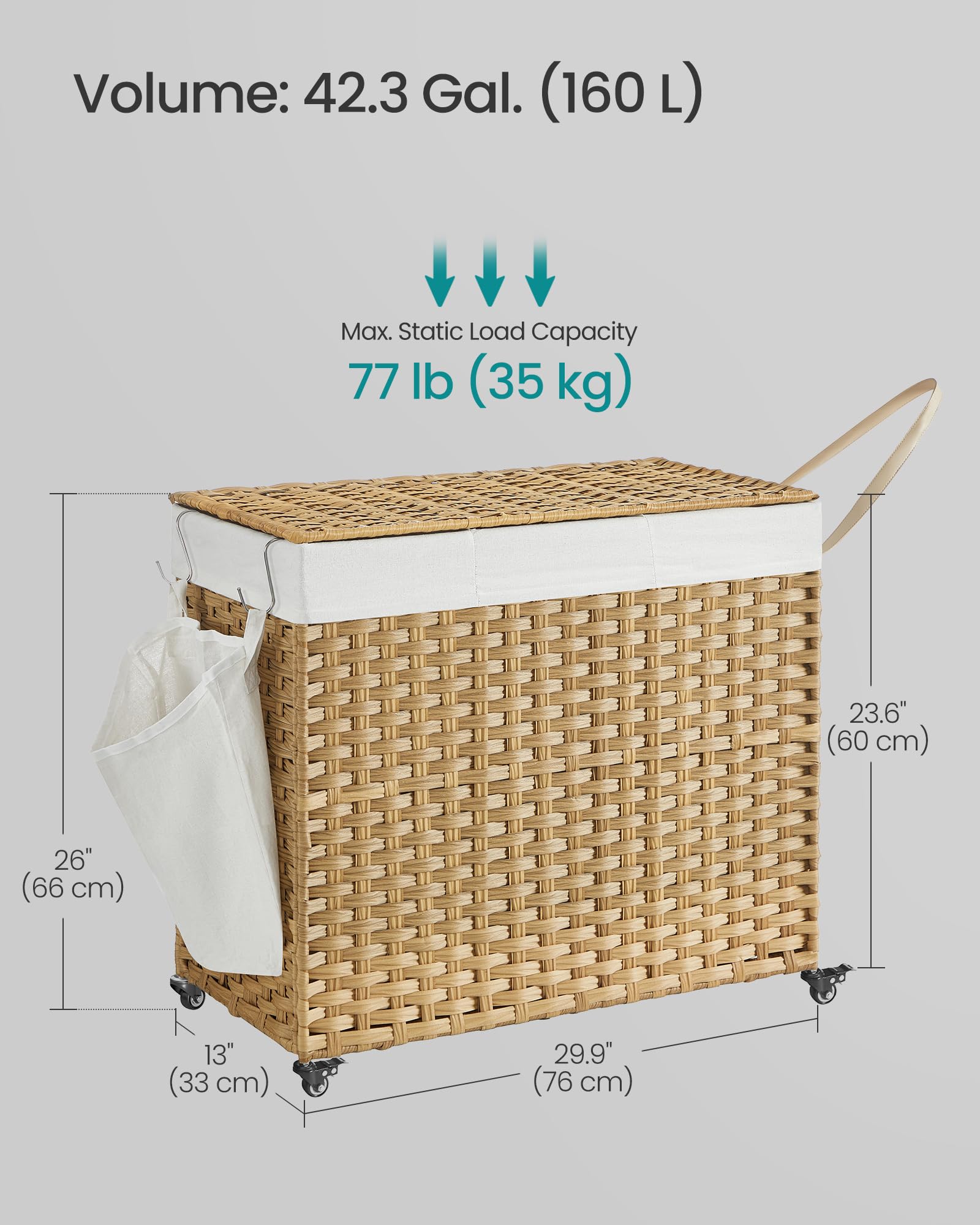 SONGMICS wheels and long pull handle showing mobility and lockable stability benefit
