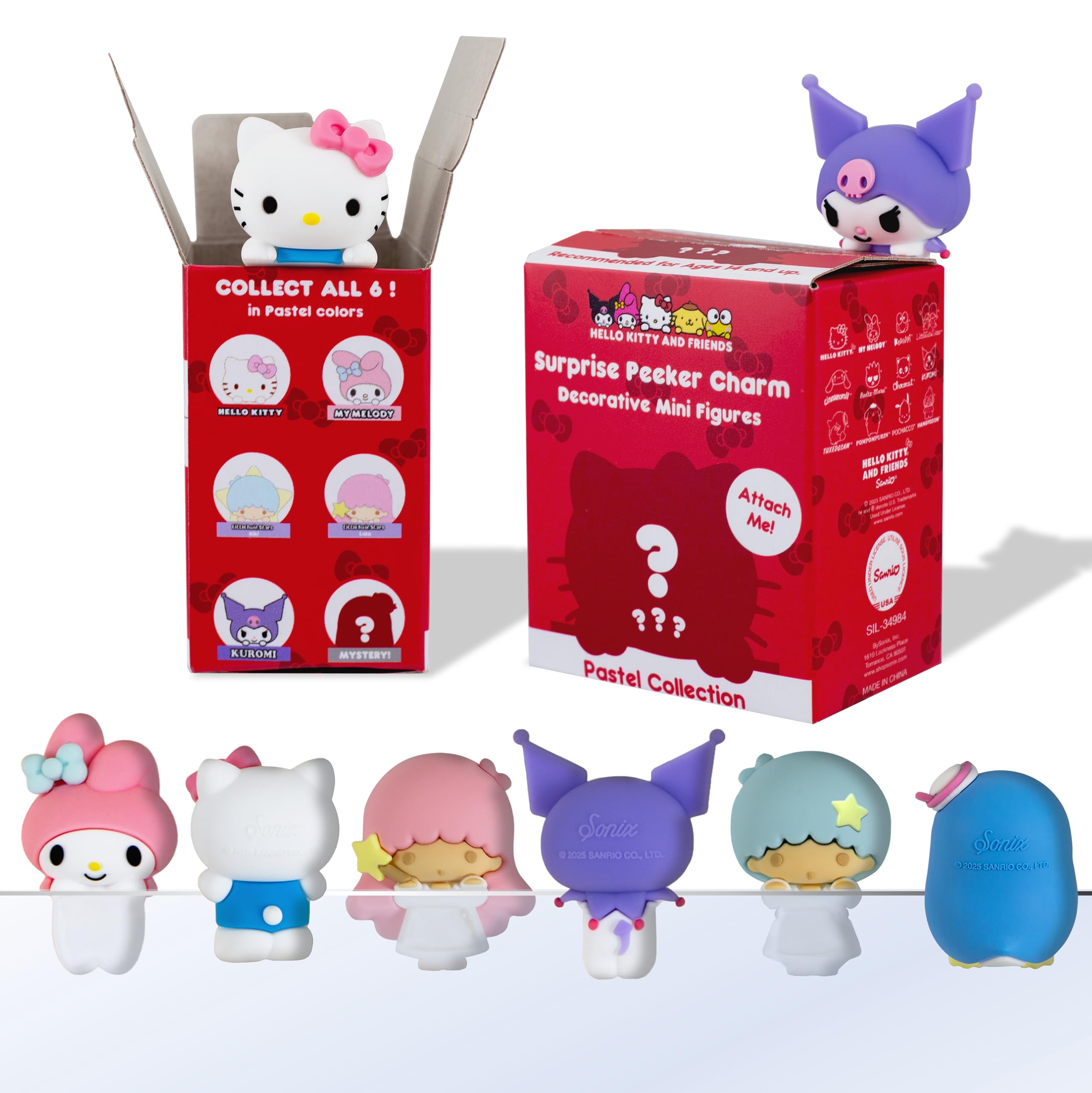 Sonix figura frontal en caja blind box mostrando diseño pastel y sorpresa coleccionable