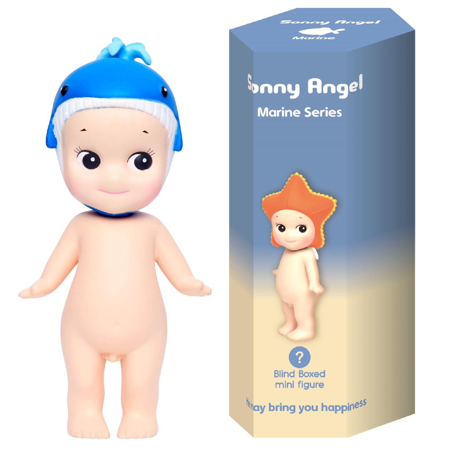 Sonny Angel frontal en caja sellada mostrando sorpresa y coleccionabilidad