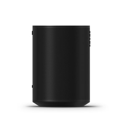 Sonos Era 100 on bookshelf lifestyle scene showing space‑saving, rich audio