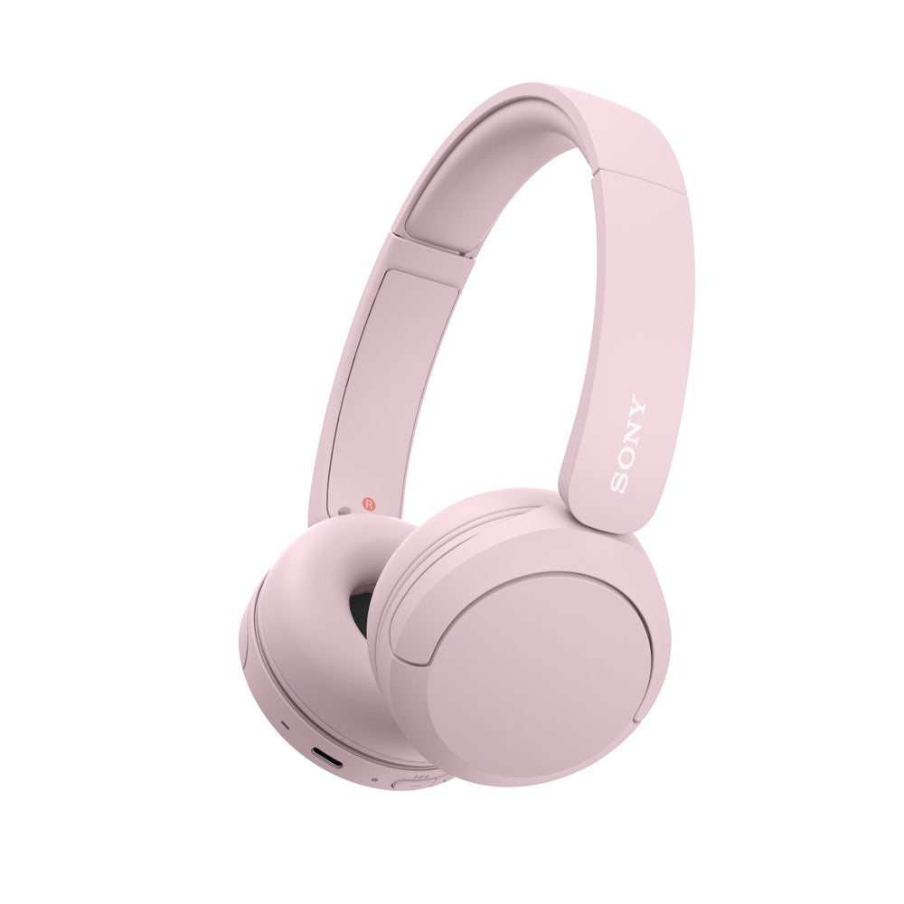 Sony WH-CH520 pink front view showing sleek on-ear shape and portability benefit