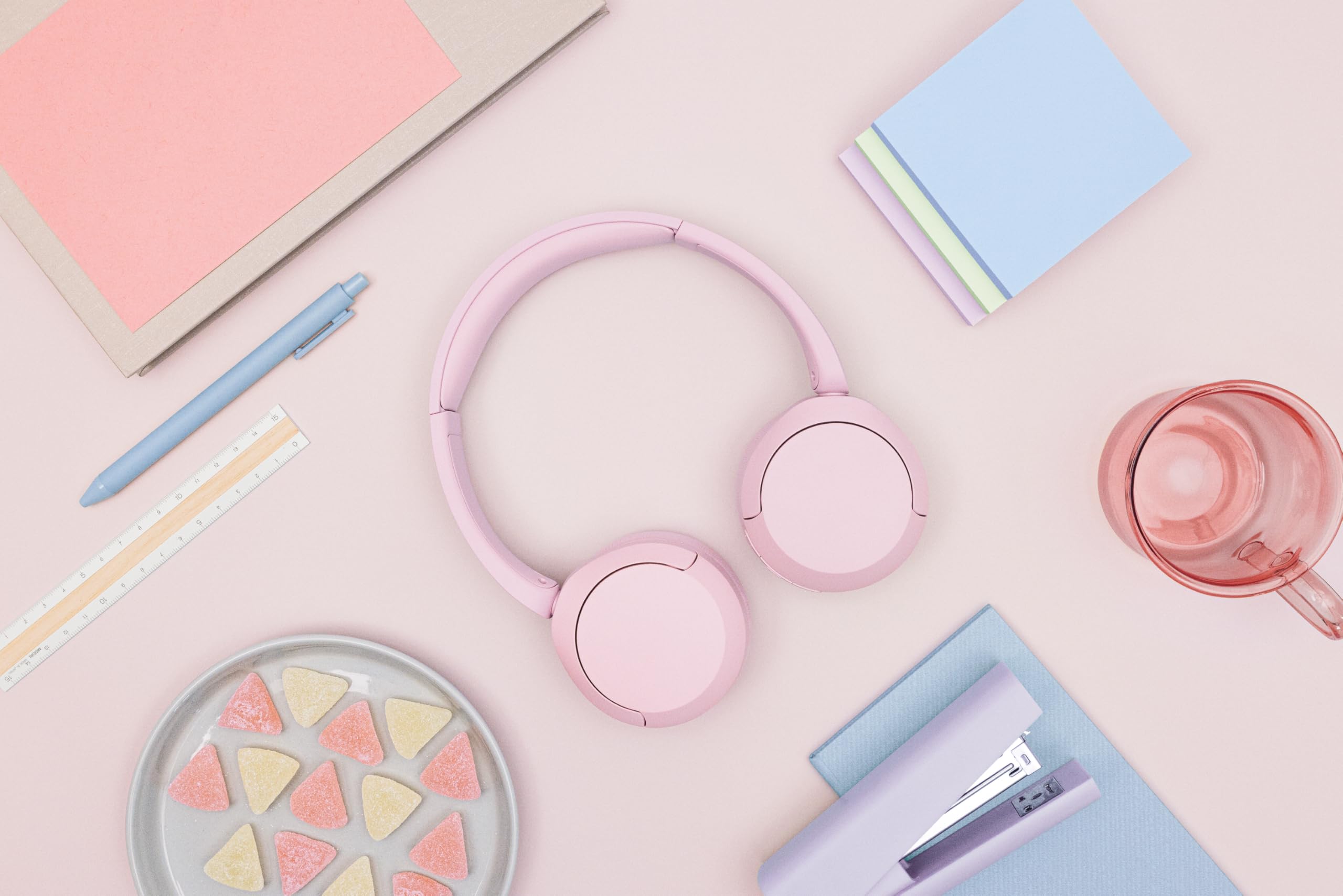 Sony WH-CH520 pink with USB-C cable showing quick charging capability