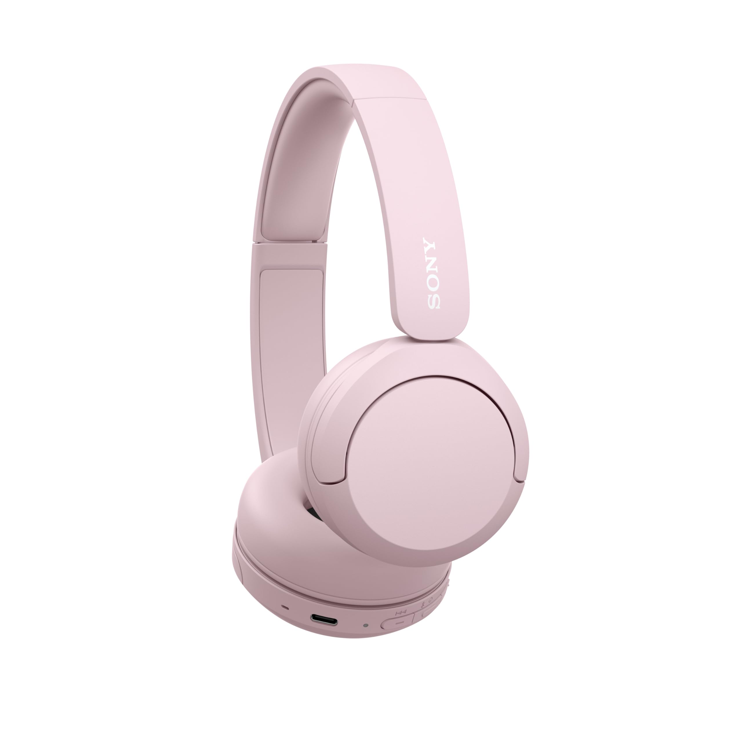 Sony WH-CH520 pink worn on head demonstrating lightweight comfort during use