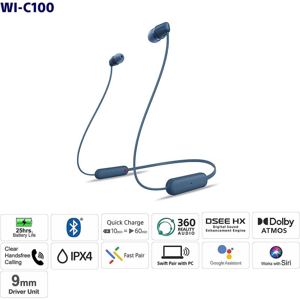 Sony WI-C100 comparación de tamaño con smartphone, Sony portable y ligero