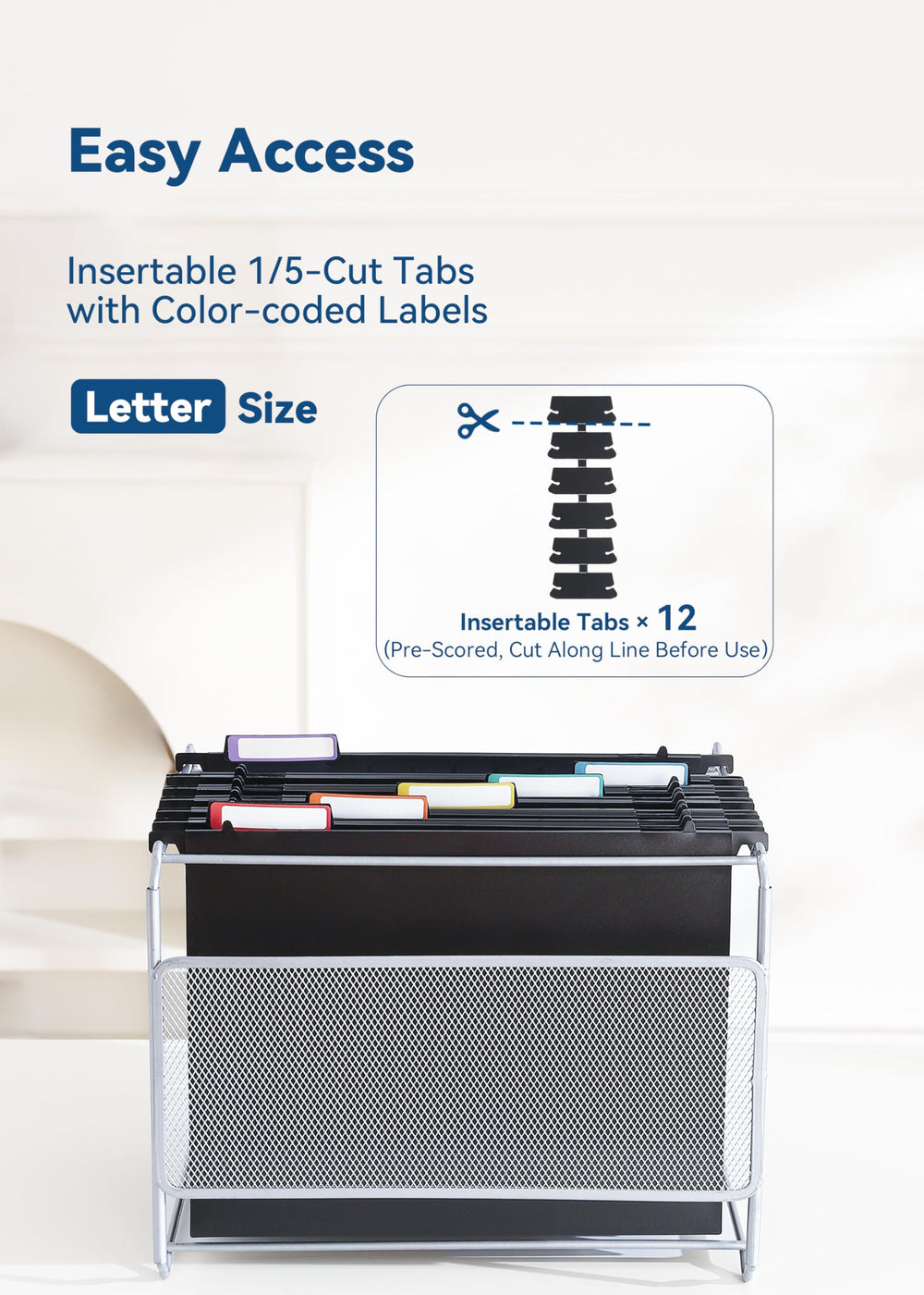 SortRax insertable 1/5-cut tab detail with colorful label for clarity