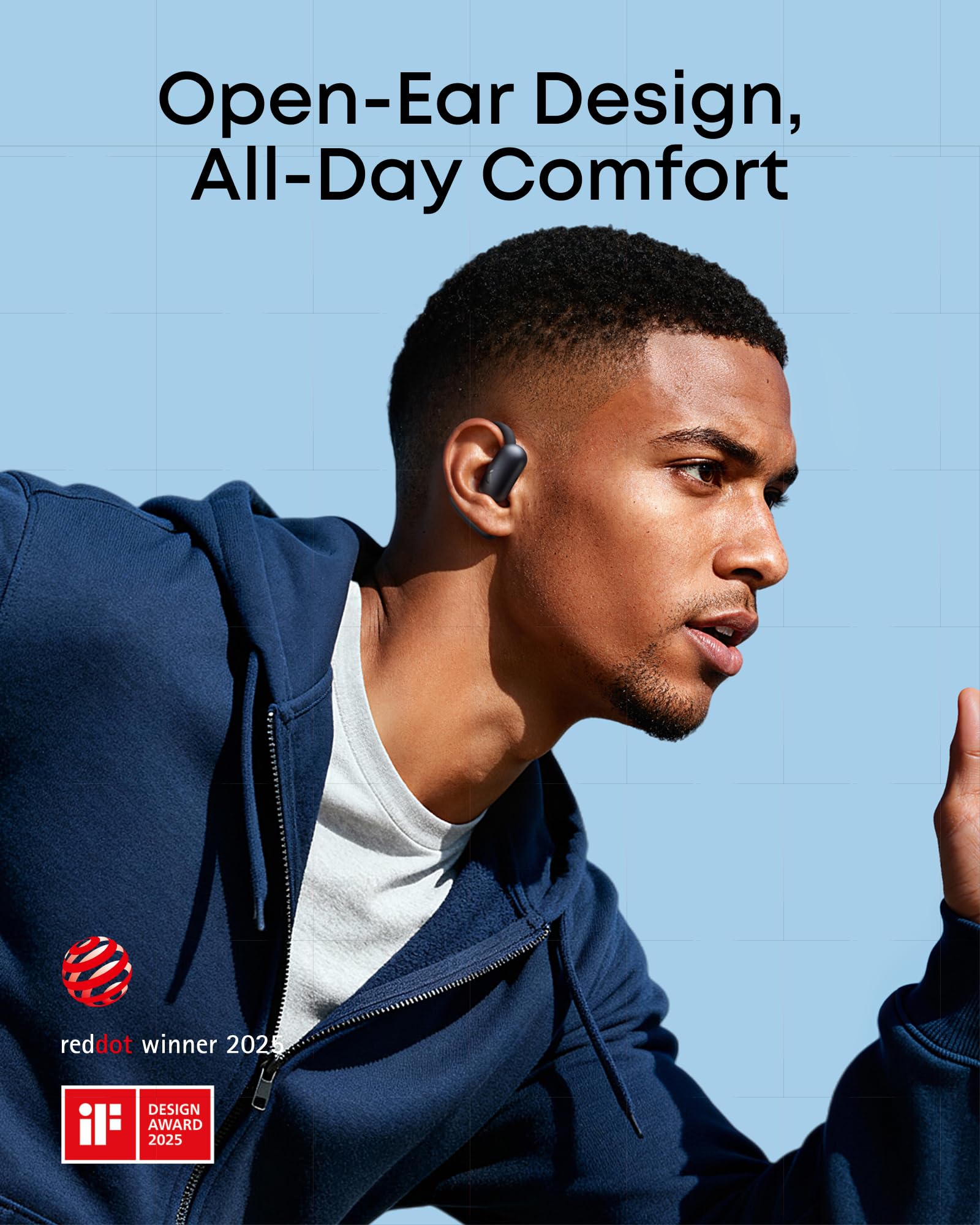 Soundcore AeroFit 2 side profile highlighting adjustable ear hook for secure fit
