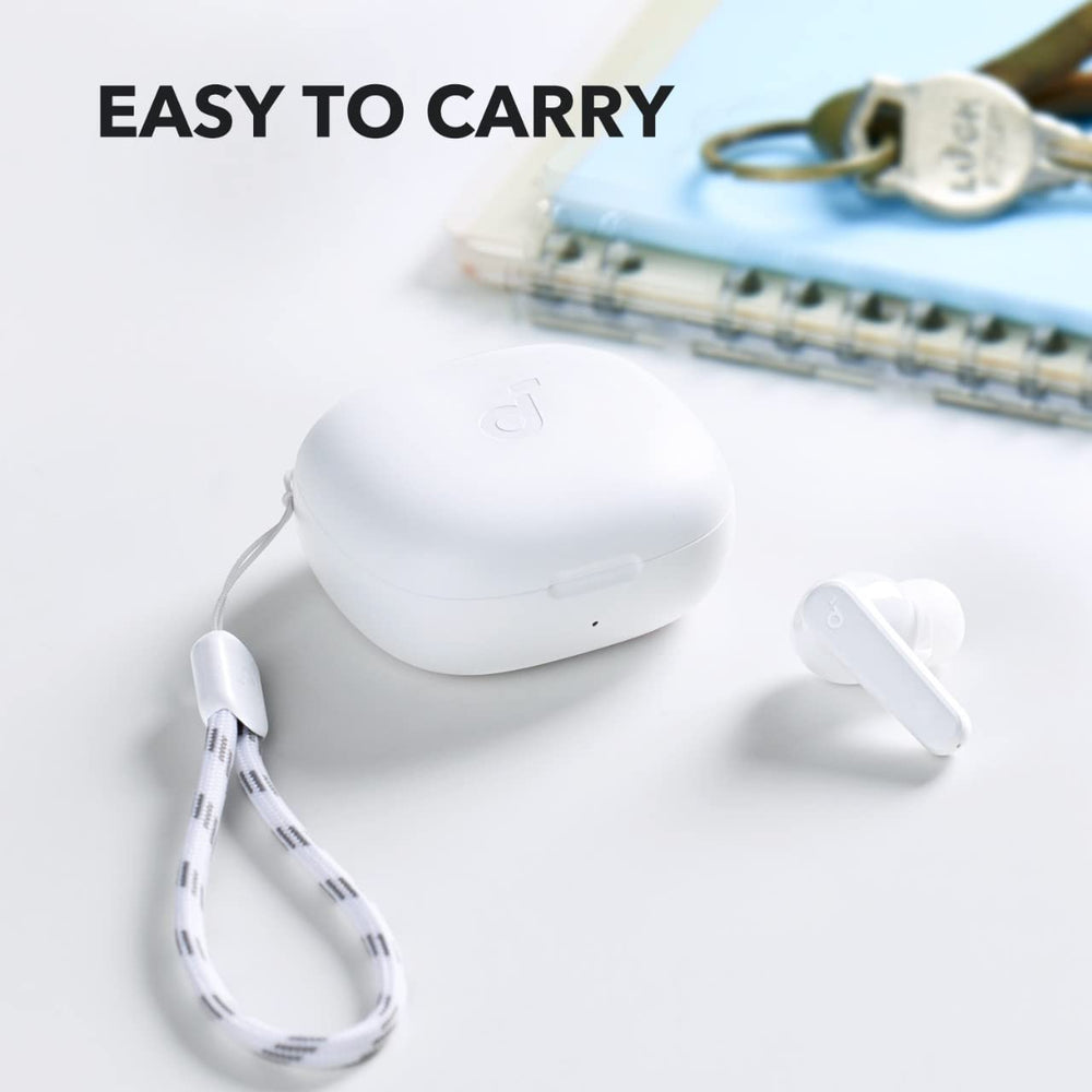 Soundcore P20i comparación de tamaño con una mano, diseño compacto y fácil transporte