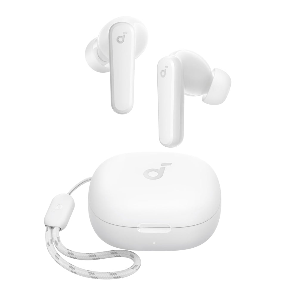 Soundcore P20i vista frontal del estuche abierto con auriculares listos para usar, conveniencia diaria