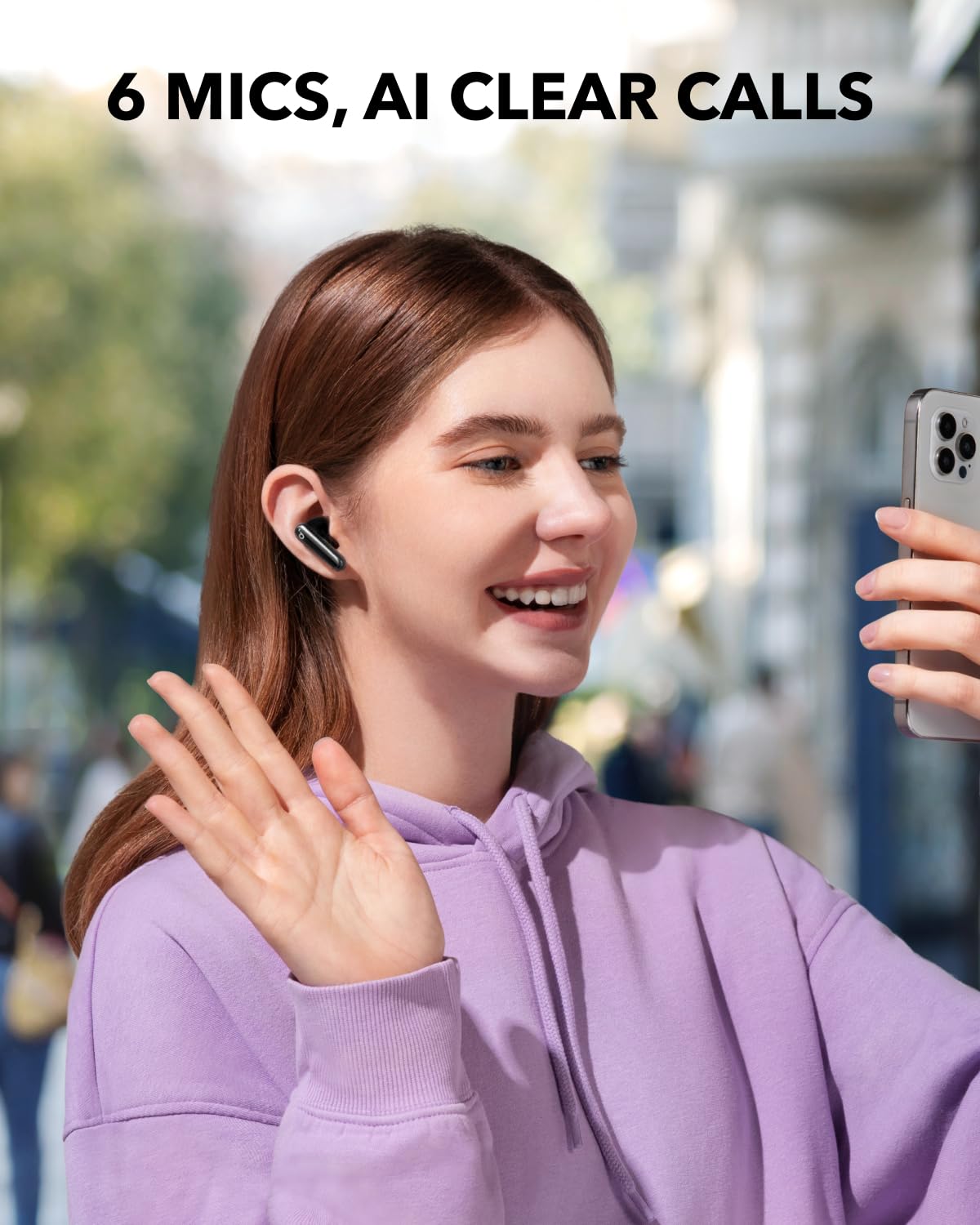 Soundcore P40i estuche usado como soporte, manos libres para vídeo
