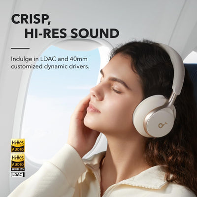 Soundcore Space One worn on a commuter showing noise reduction benefits in transit