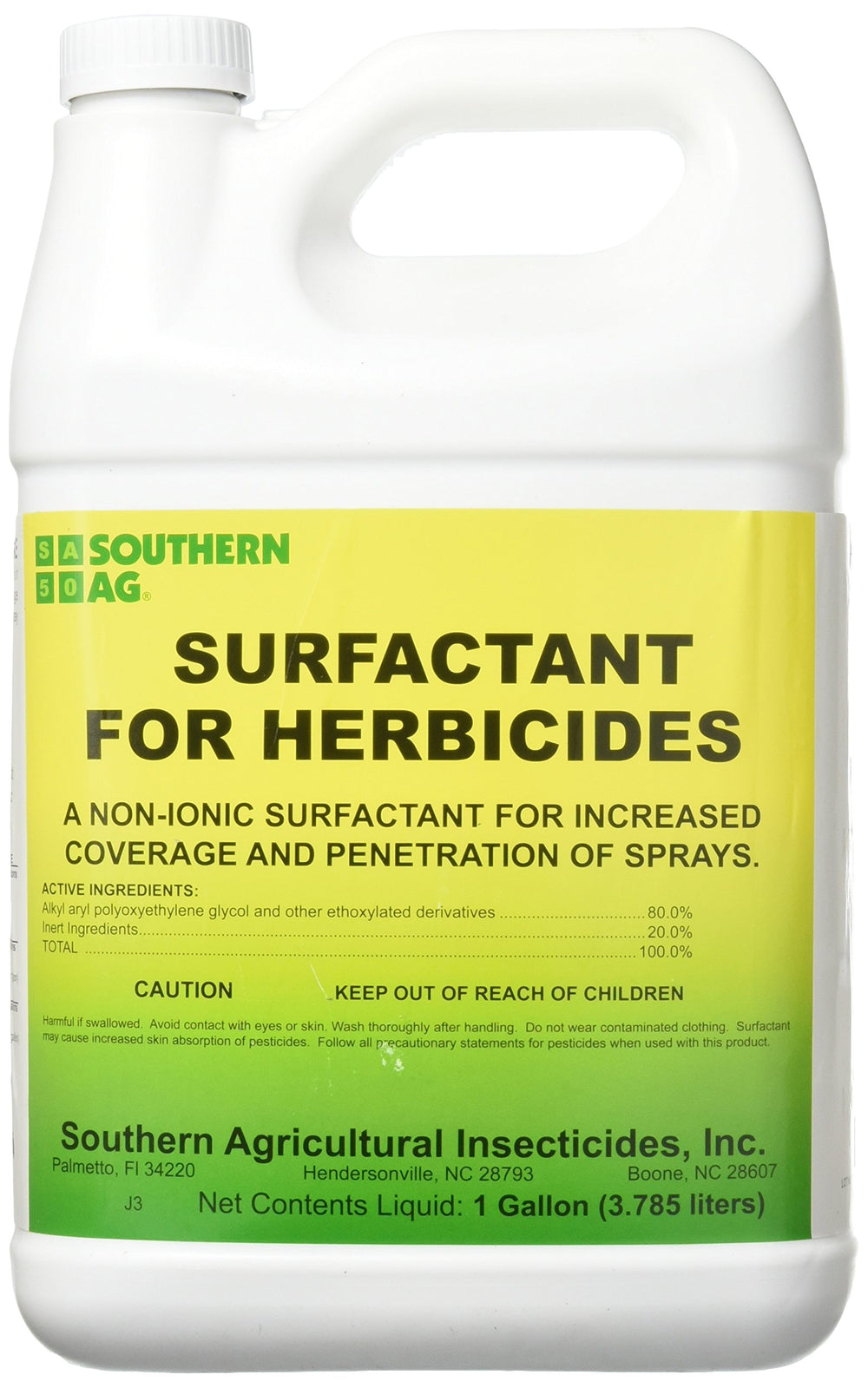 Southern Ag surfactant front packaging displaying label and improved spray coverage