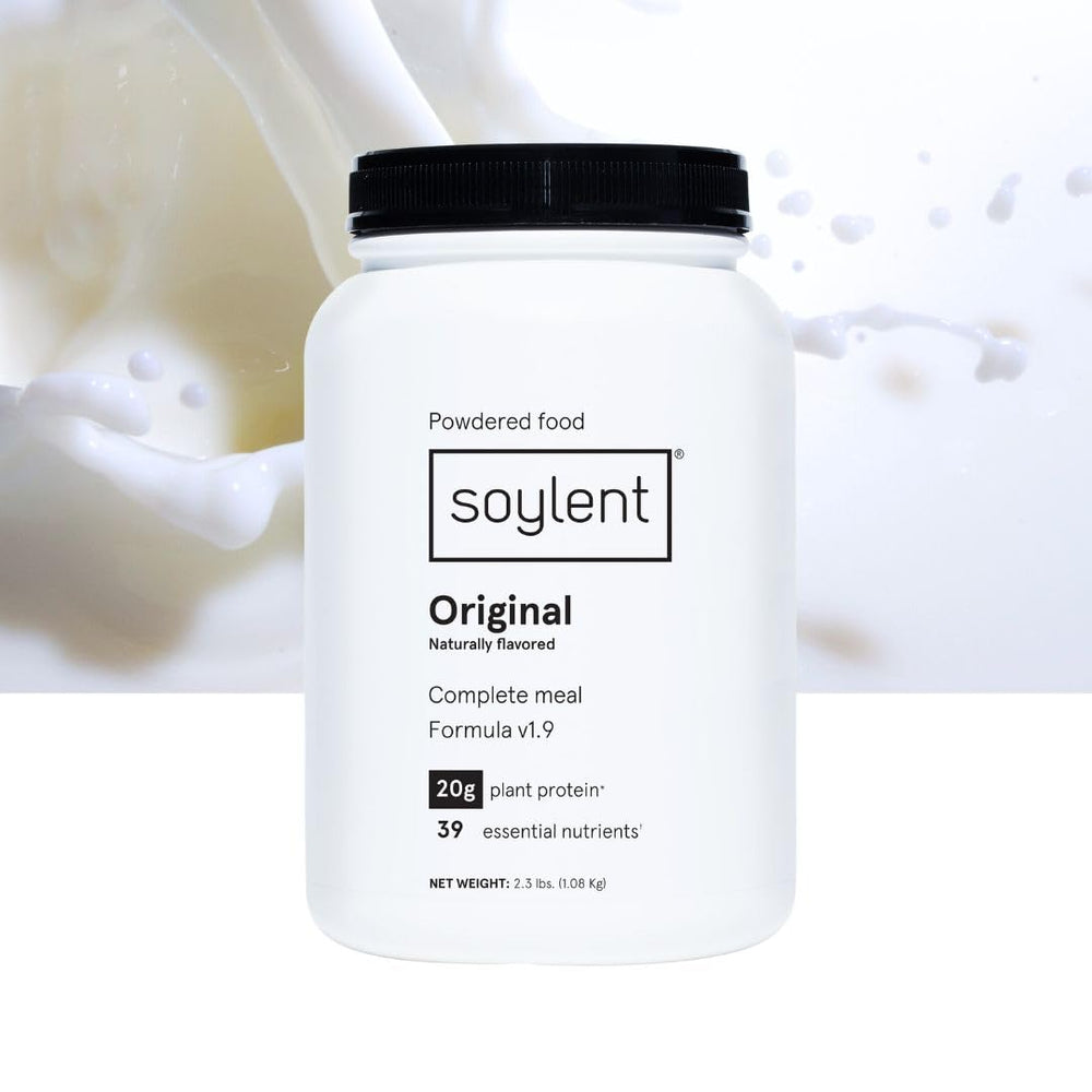 Comparación de tamaño del envase Soylent para control de porciones