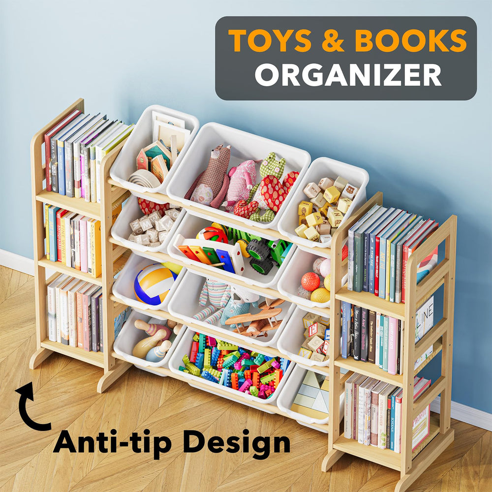 SpaceAid bins filled with toys and books for organized playtime