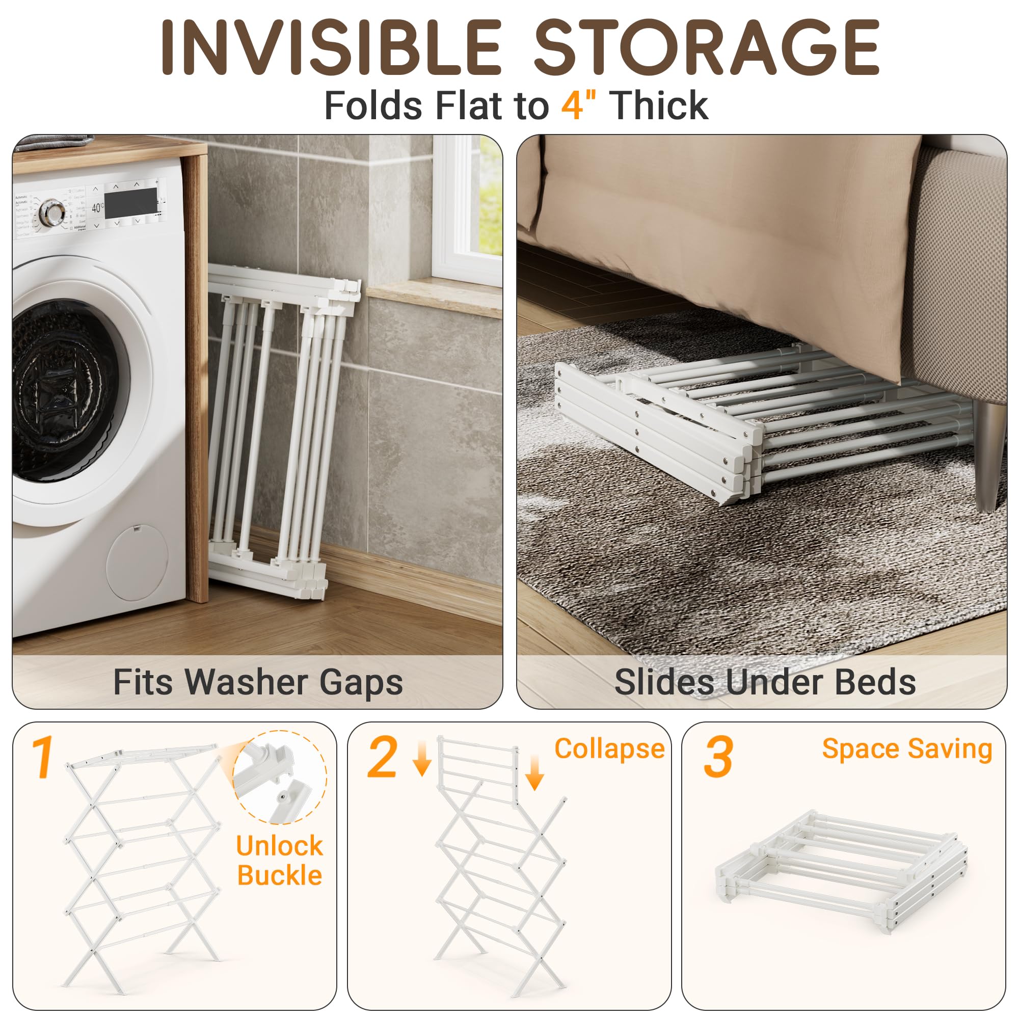 SpaceHidden varillas extendidas mostrando gran área para colgar ropa