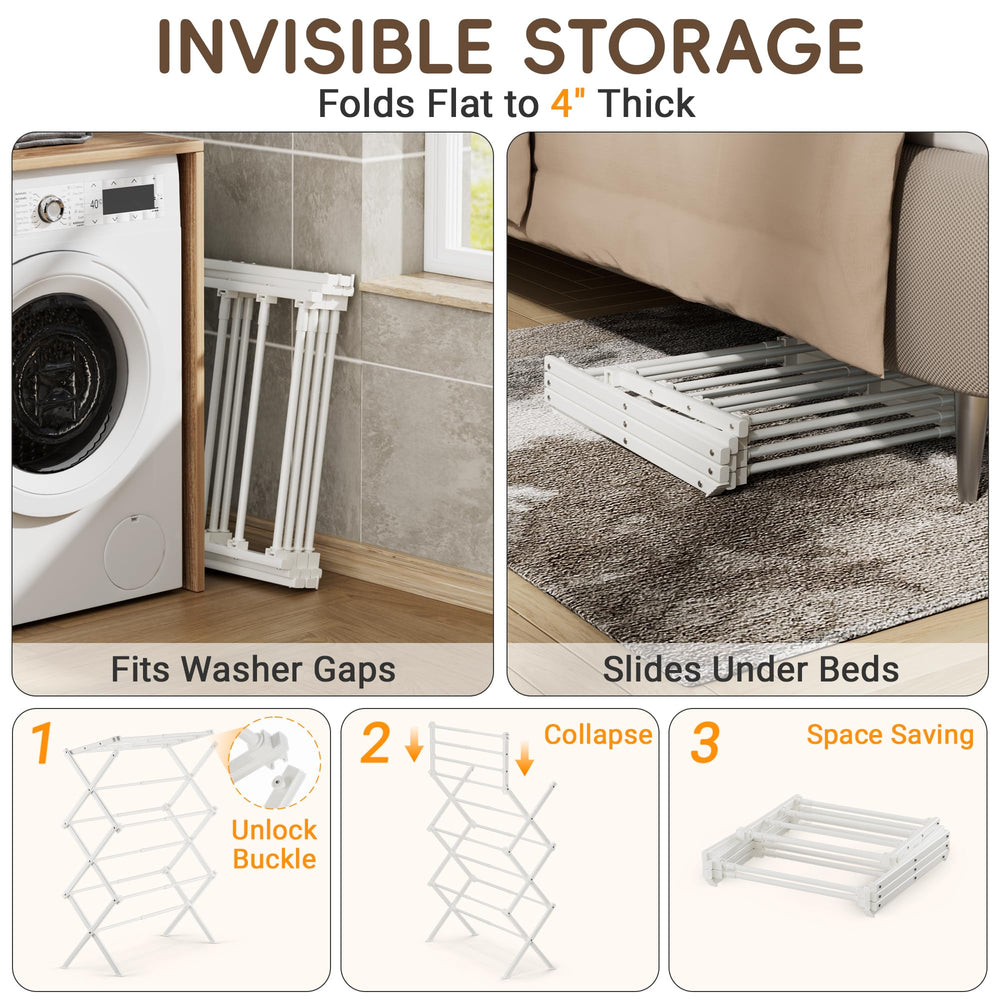 SpaceHidden varillas extendidas mostrando gran área para colgar ropa