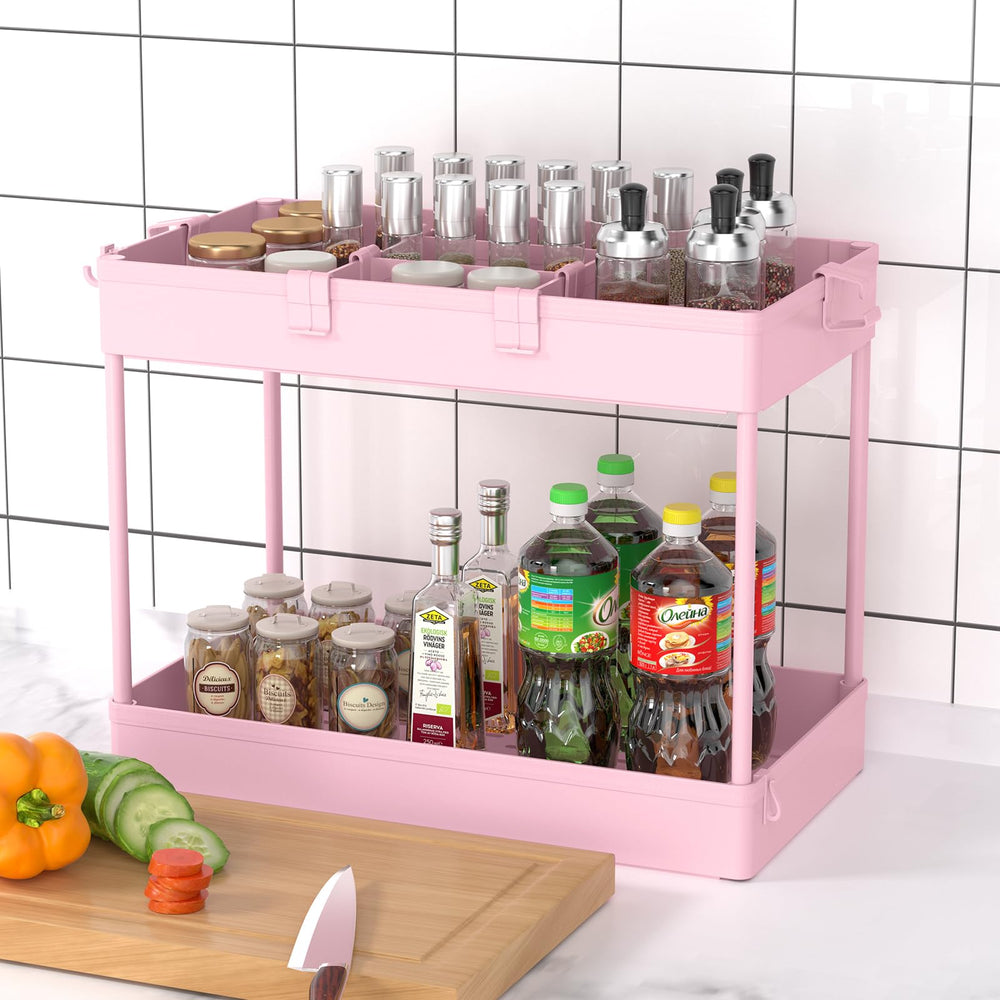 SPACELEAD carrito rosa usado en cocina con frascos y condimentos organizados