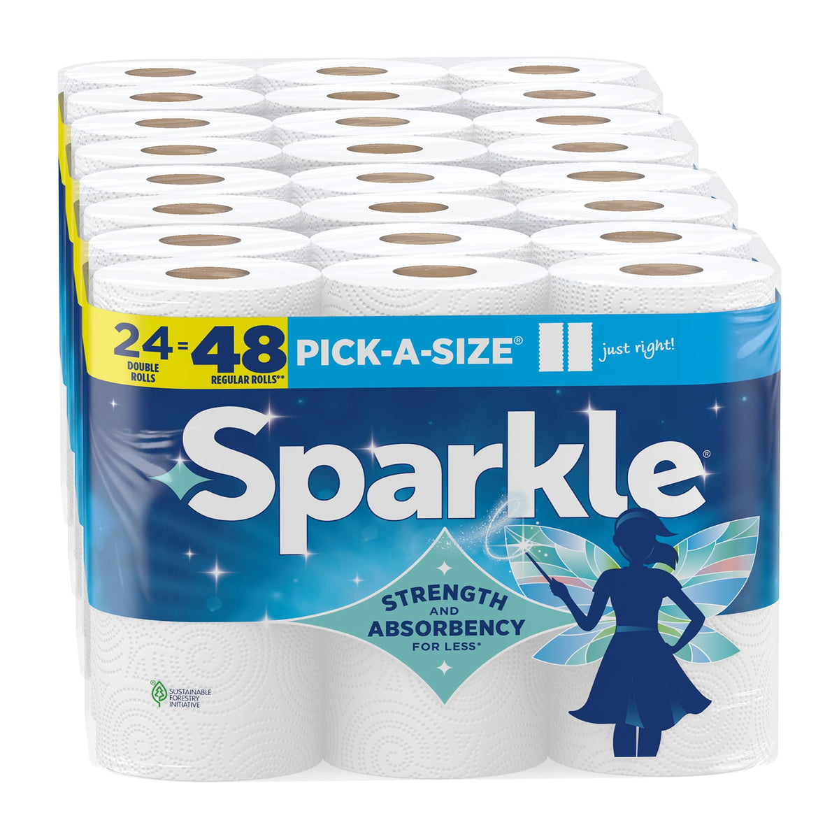 SPARKLE paquete frontal mostrando 24 rollos, ahorro y conveniencia