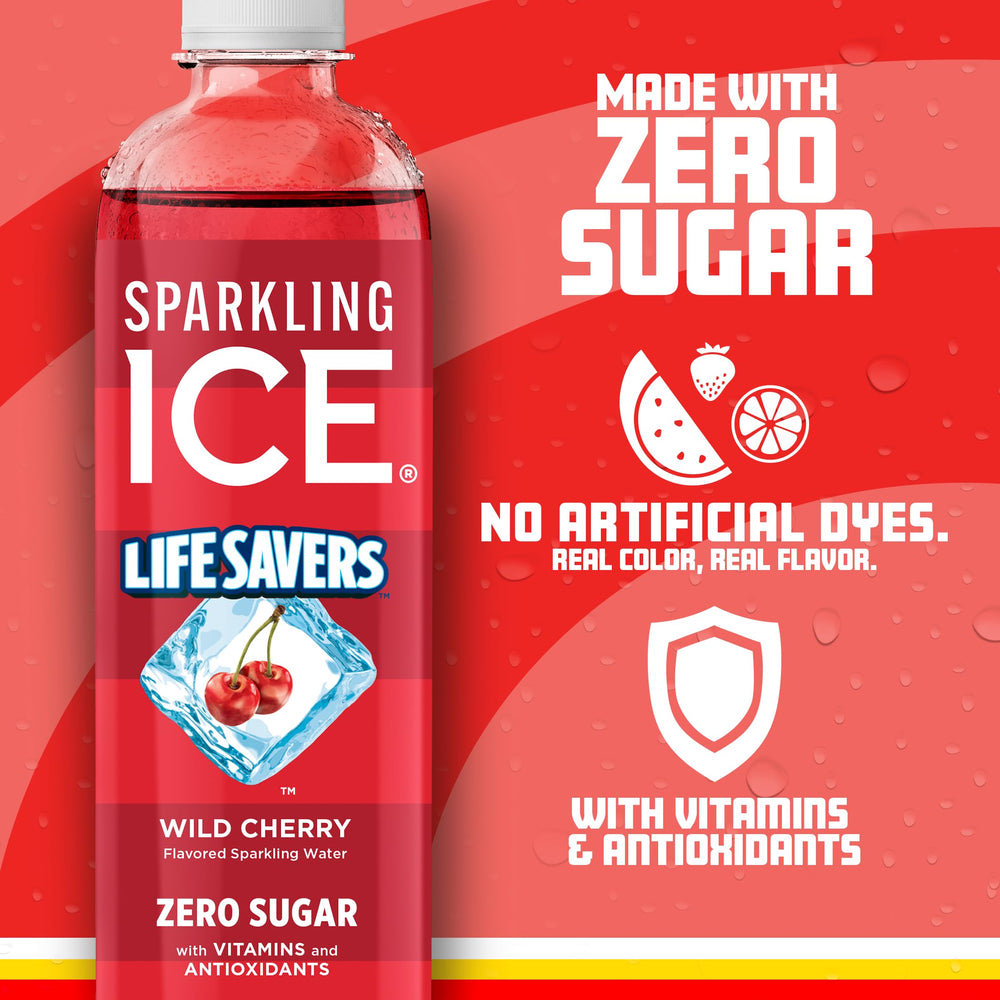 Sparkling Ice LIFESAVERS burbujeo en primer plano resaltando frescura efervescente