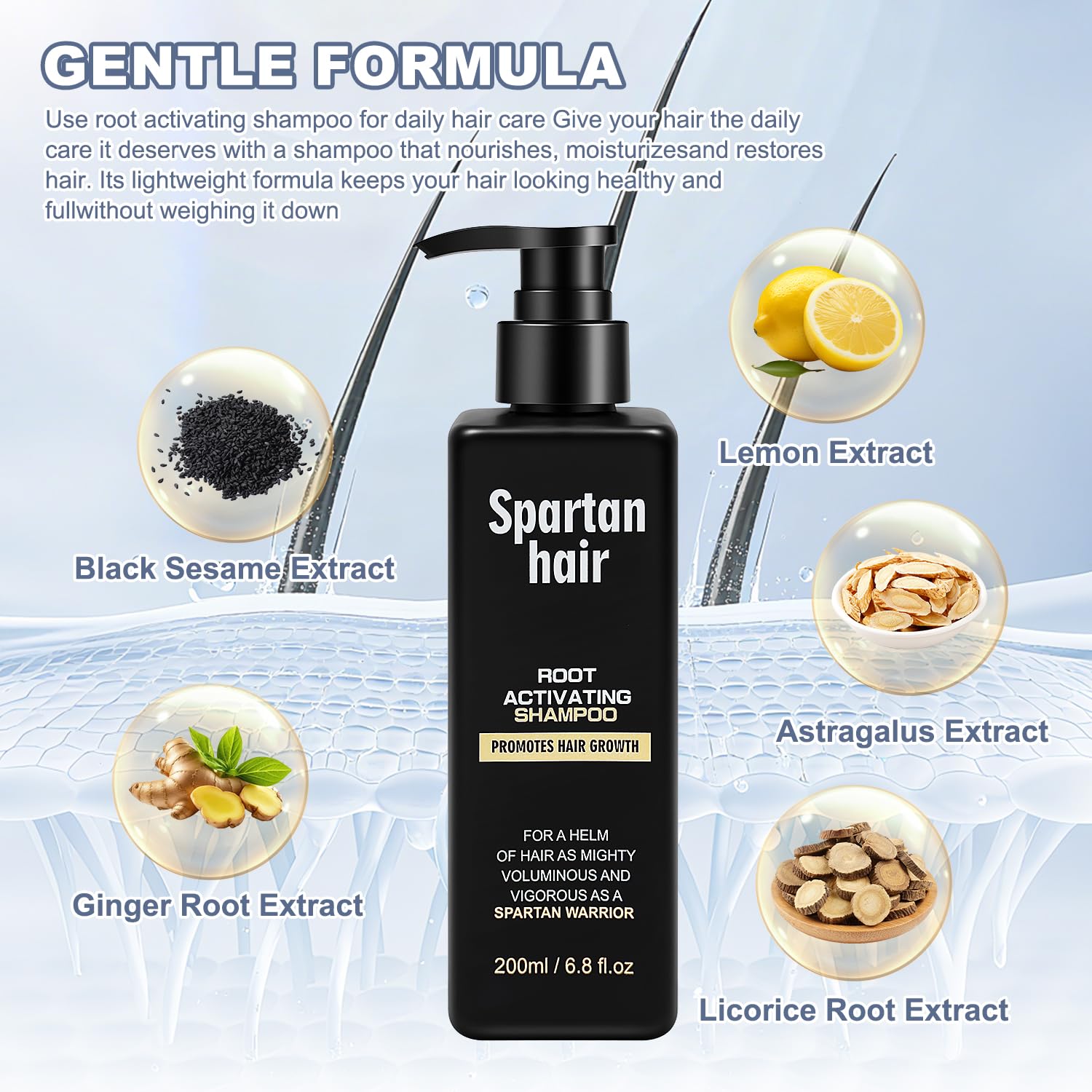 SPARTAN HAIR dispensador en acción aplicando champú para uso práctico