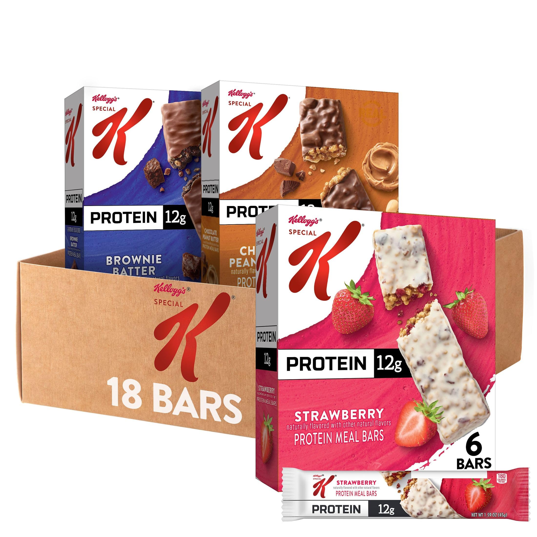 Kellogg's Special K paquete frontal mostrando las tres variedades y conveniencia