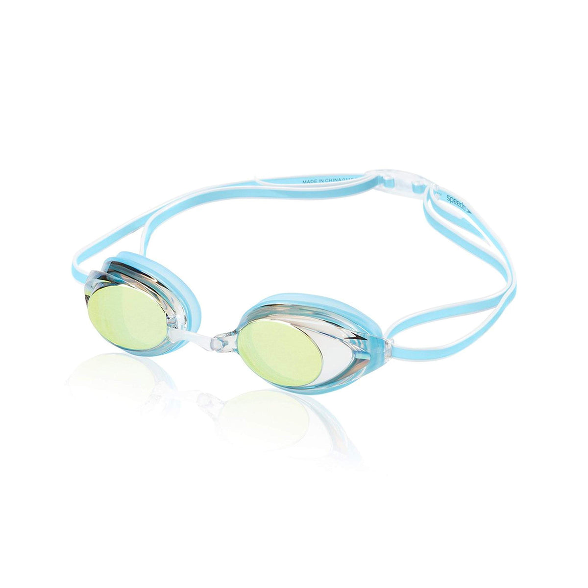 Speedo mirrored vanquisher front view showing wide lenses and reduced glare benefit