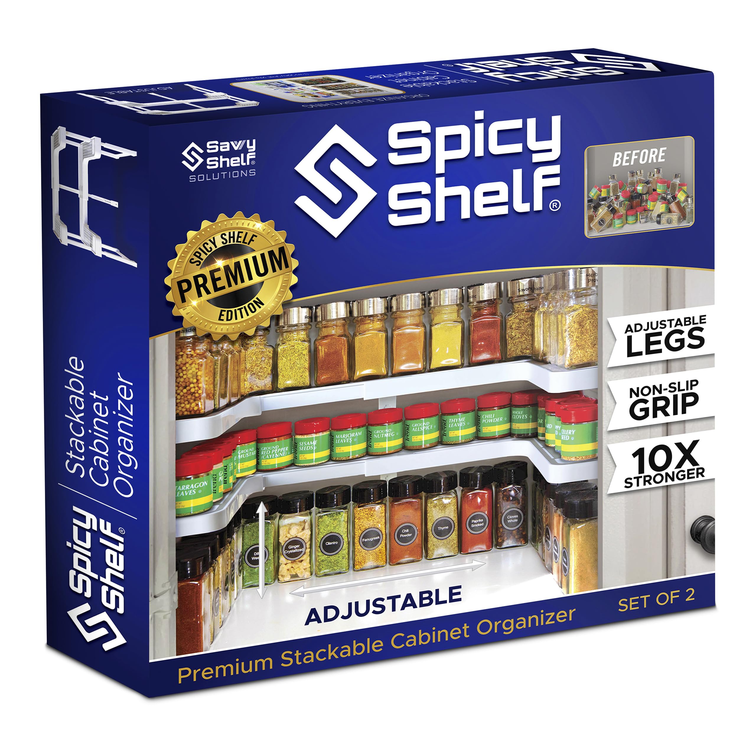 Spicy Shelf frontal del paquete mostrando el organizador robusto