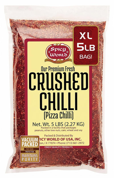 Spicy World front packaging shows 5 pound bulk bag and clear labeling benefits