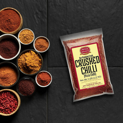 Spicy World bag beside measuring cup for scale and portioning convenience