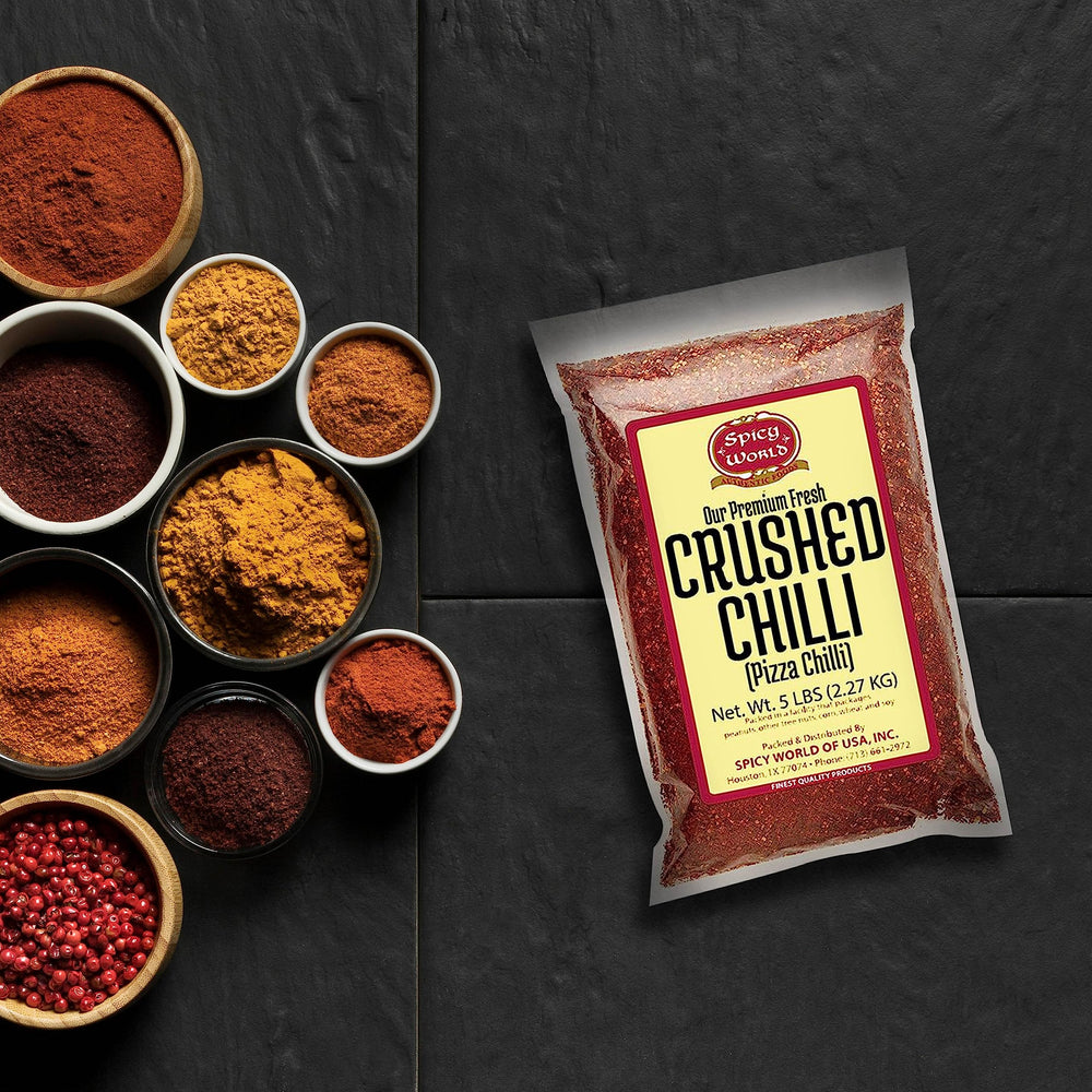 Spicy World bag beside measuring cup for scale and portioning convenience