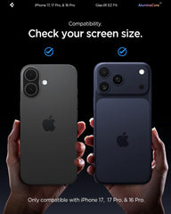 Spigen detalle del vidrio AluminaCore mostrando textura y resistencia al rayado