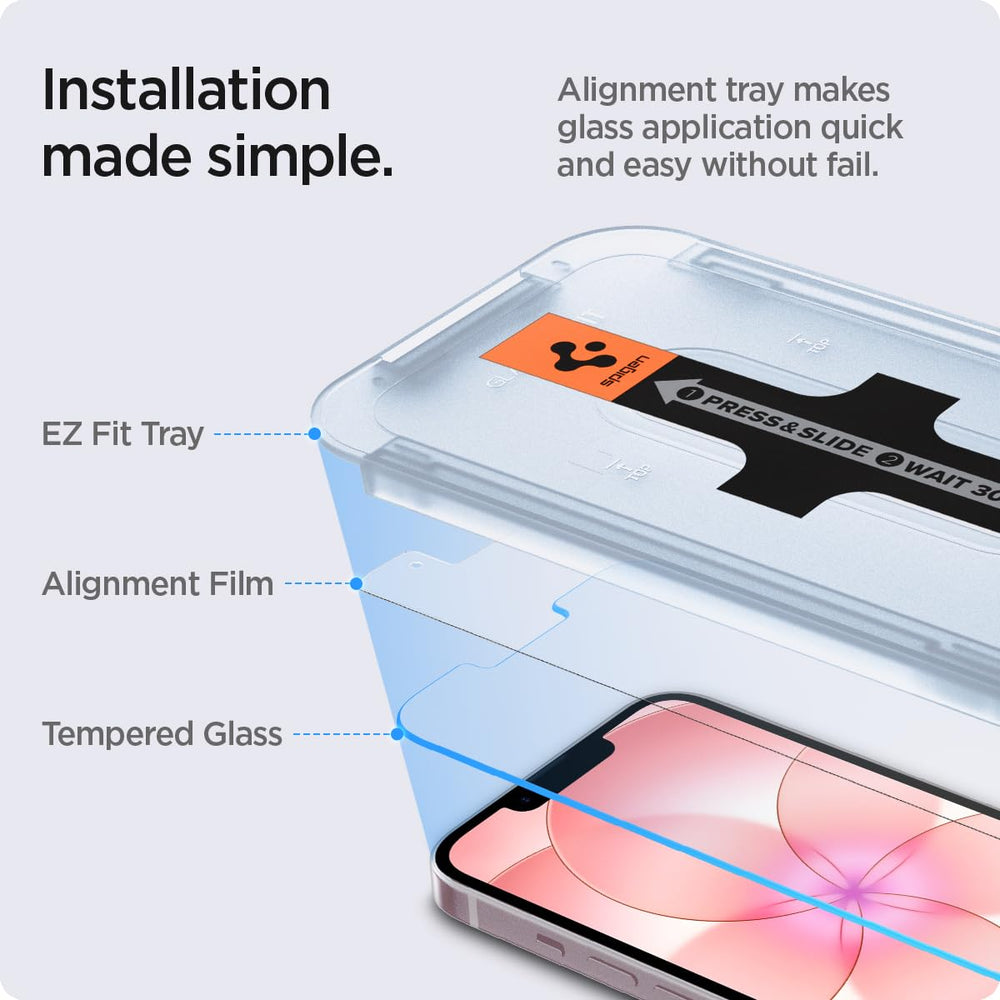 Spigen bandeja EZ FIT con protector preensamblado para instalación precisa