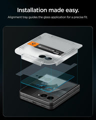 Spigen bandeja EZ FIT en proceso de instalación asegura alineado perfecto
