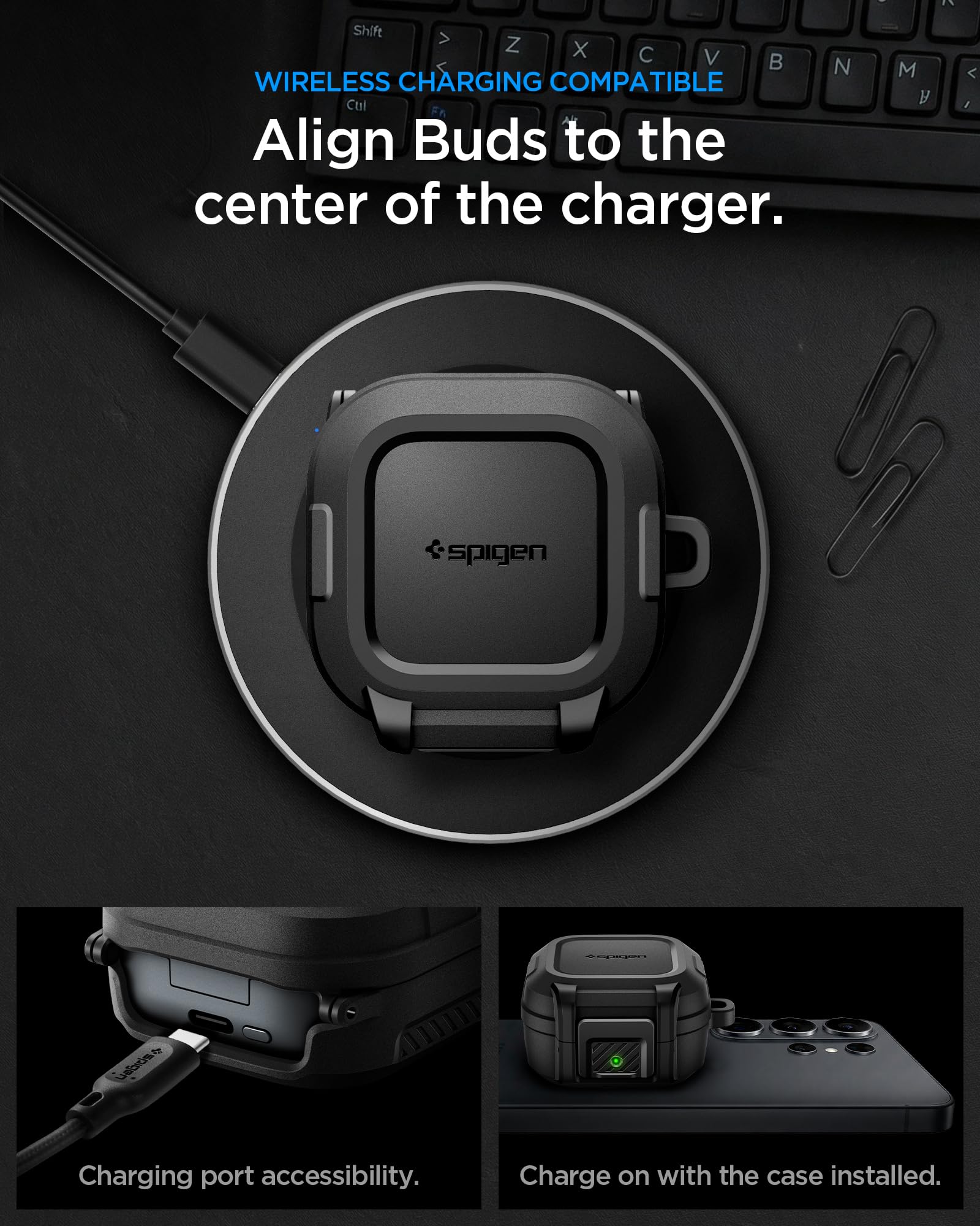 Spigen funda enganchada en mochila durante actividad urbana