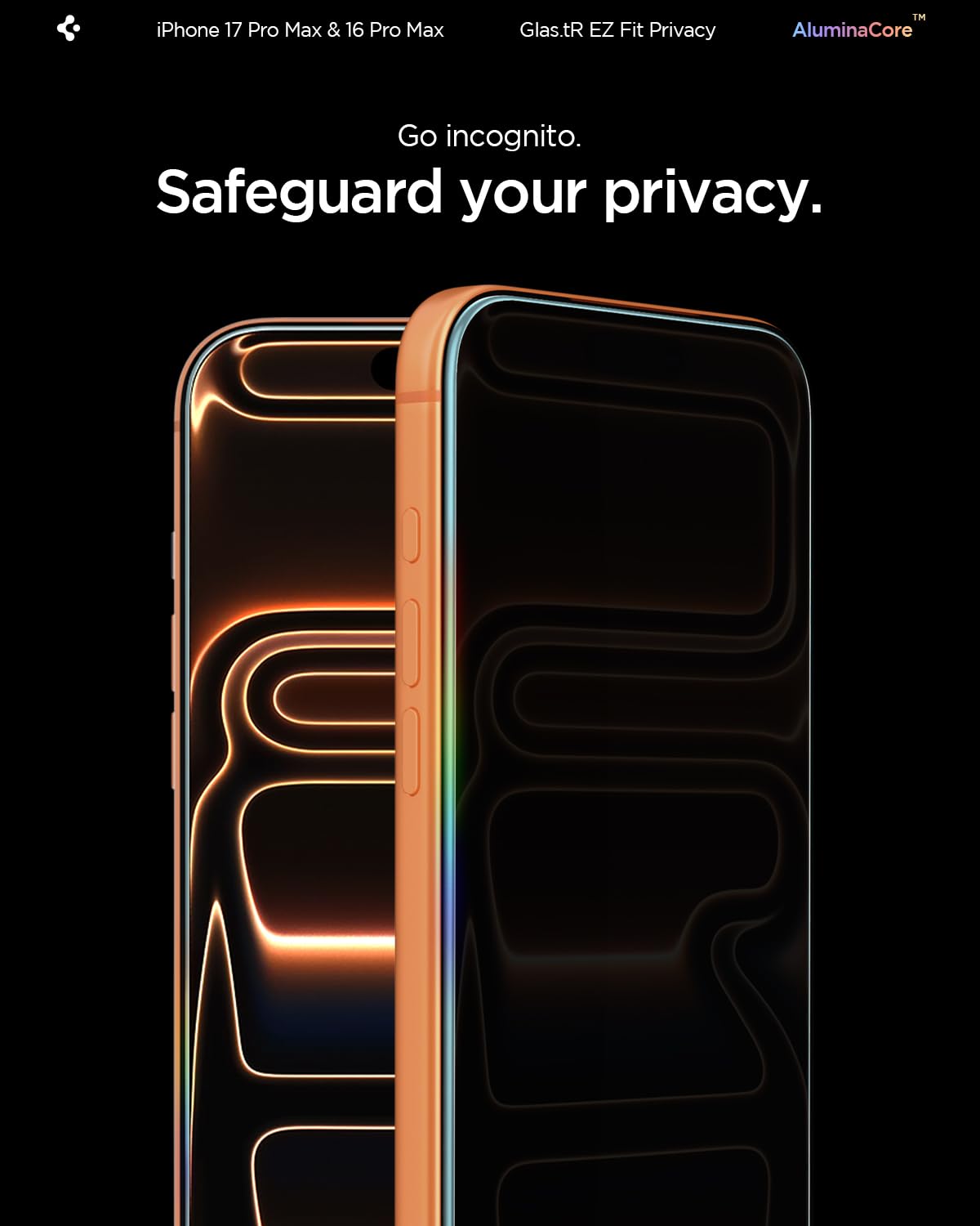 Spigen vista lateral mostrando efecto de privacidad y protección visual
