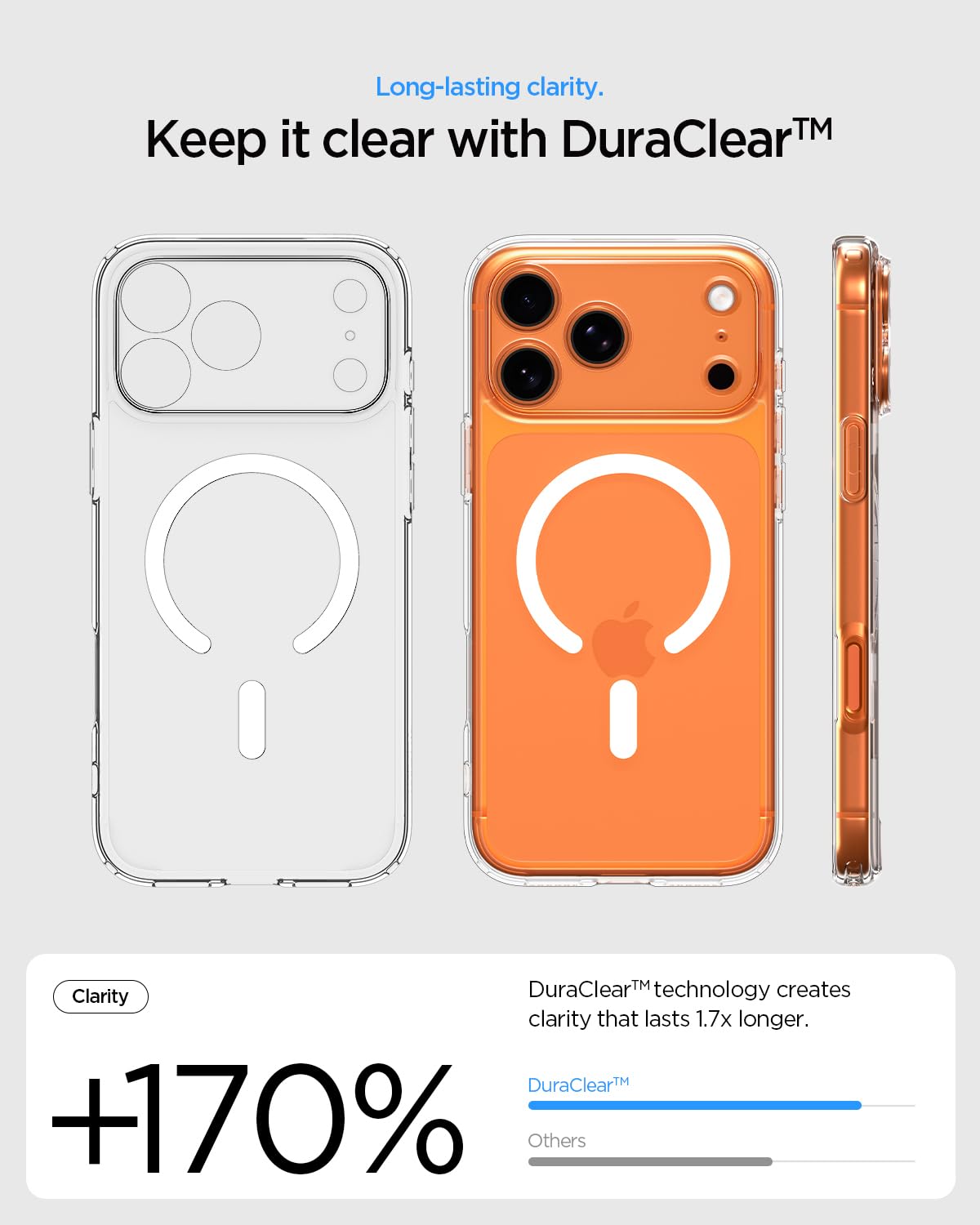 Spigen vista trasera transparente que conserva el diseño del iPhone 17 Pro Max