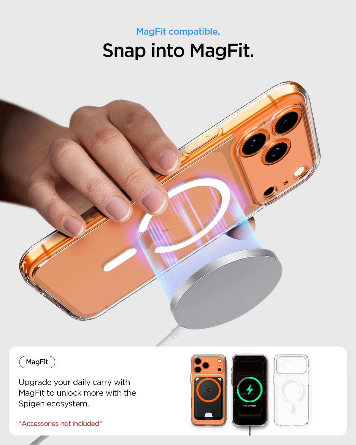 Spigen funda en mano para comparar tamaño y ergonomía real del iPhone