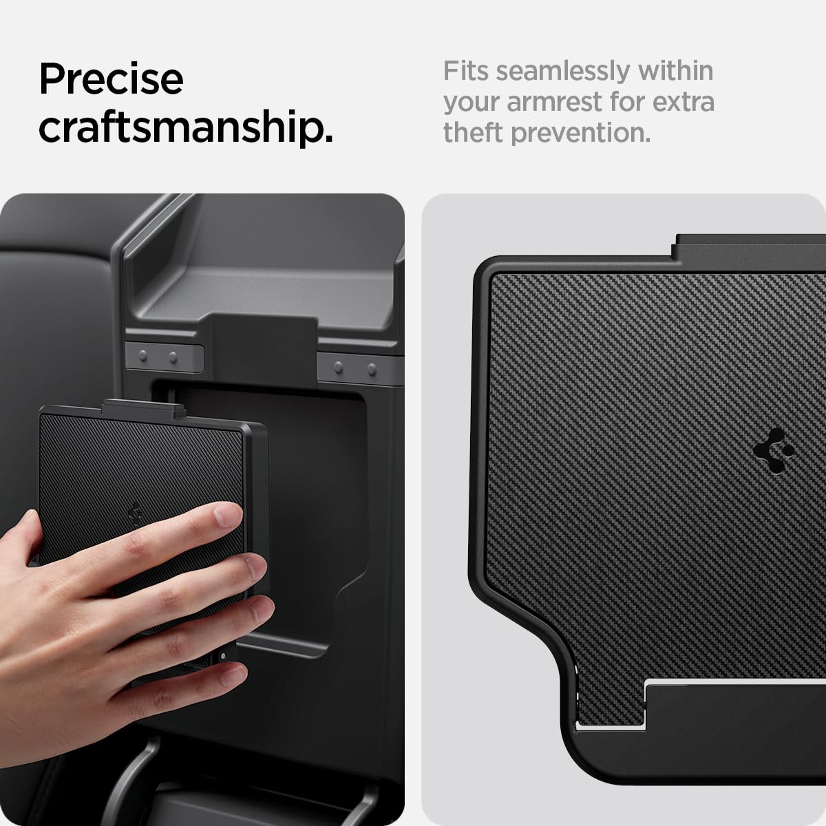 Spigen vista interna del compartimento destacando protección y orden