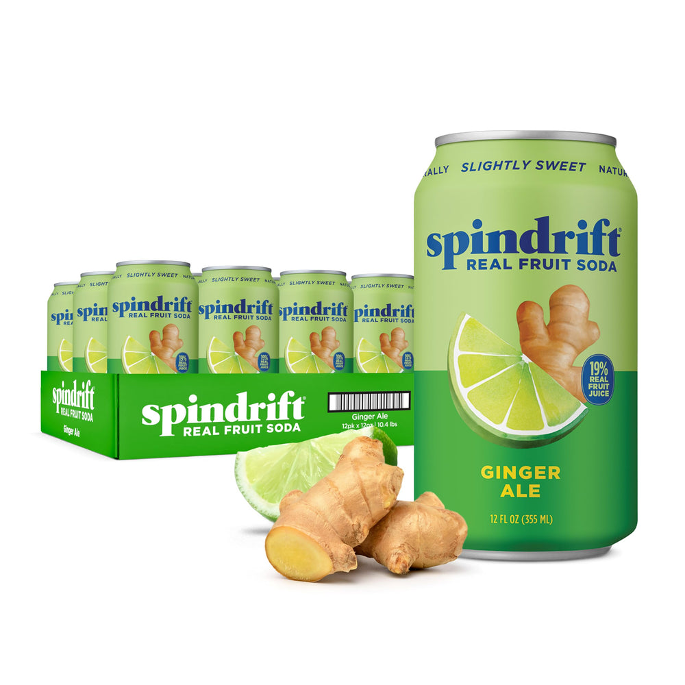 Spindrift frente del empaque pack de 12 latas distinguible y refrescante